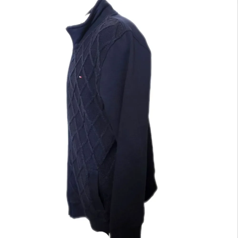 Tommy Hilfiger navy blue full zip front sweater, 60% cotton, size XL